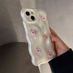 YICKYUE  -  3D Love Heart Diamond Bubble Wave Pattern Phone Case For iPhone 16 15 14 13 12 11 Pro Max Soft Shockproof Back Cover