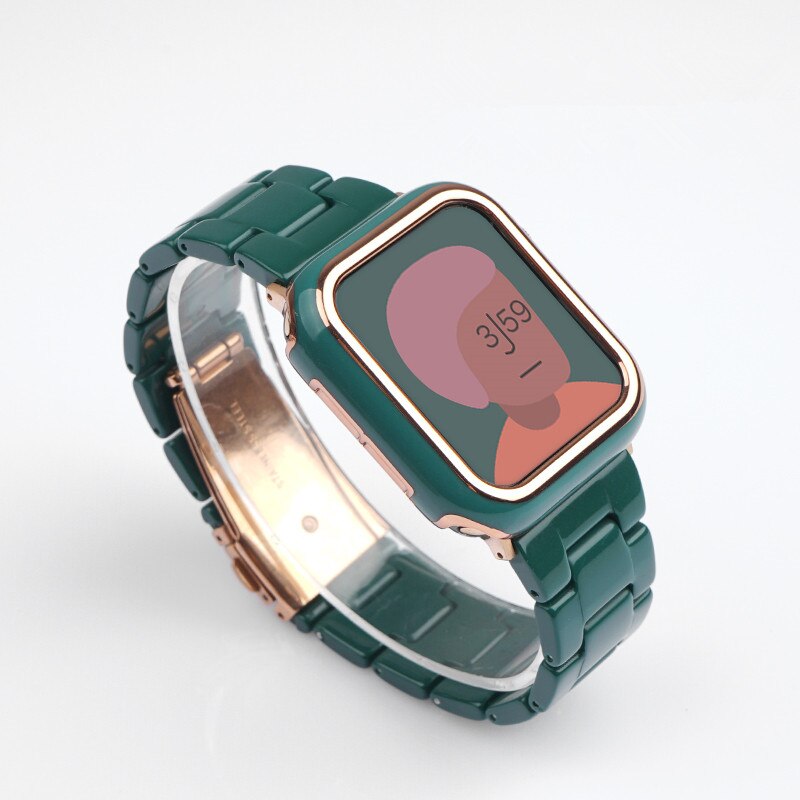 Suitable For Apple Watch 7 6 5 SE 4 3 2 Strap+Case Fashion Waist PC Solid Color For iwatch Band 45mm 41mm 40mm 44mm Resin Strap