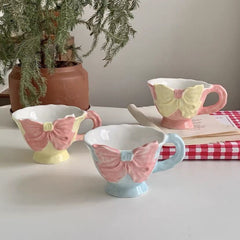 YICKYUE  -  Super cute small cup Ceramic bow shaped coffee cup