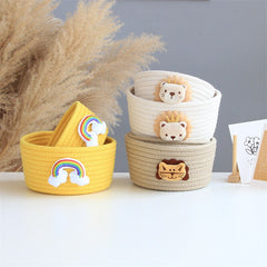 Hand Woven Storage Basket Desktop Organizer Sundries Storage Box Laundry Baskets Kids Toys Cartoon Animals Cosmetic Storage Box
