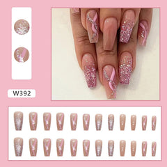 Yickyue Mid Length Ballet False Nails With Gradient Flashing Ripples Fake Nails Finished Product Wholesale Detachable Full Cover Acrylic