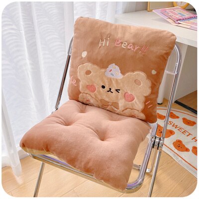 Yickyue Cute Bear Home Decorative Cushion For Chair Kawaii Plush Stuffed Animal Sitting Back Cushion For Office School Korean Room Decor