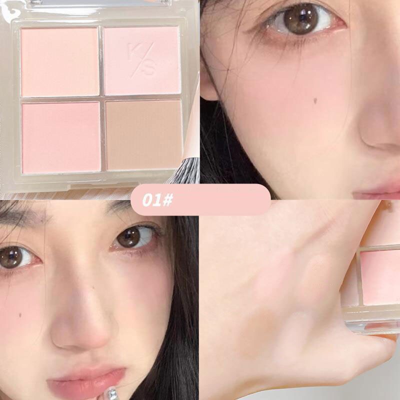 Yickyue 4 IN 1 Peach Cream Girl Blush Long-Lasting Blusher Palette Nude Apricot Pigment Cheek Contour Brighten Korean Cosmetics Tools