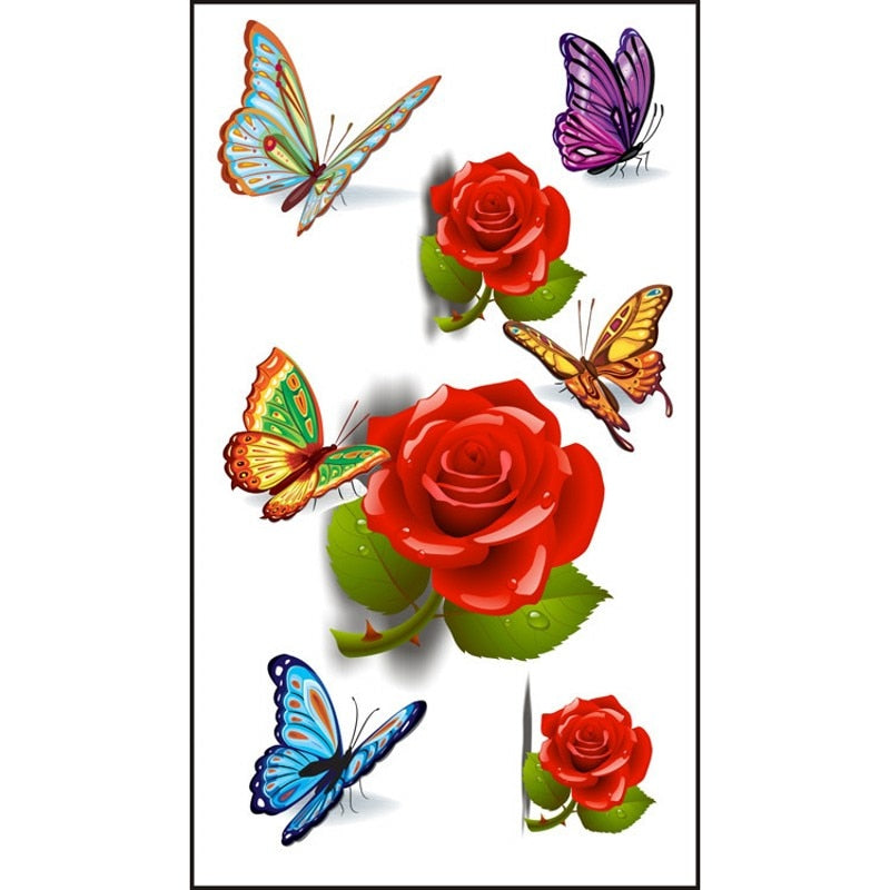 Yickyue Waterproof Butterfly Temporary Tattoos Sticker Lasting Sexy Face Animals Image Wrist Neck Body 3D Feather Black Fake Tatto 1PCS