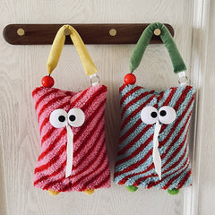 Yickyue Cute Eye Diagonal Stripes Paper Bag Hanging Polar Fleece Tissue Napkin Holder Tissue Bag Bedroom Kitchen Desktop Storage Napkins