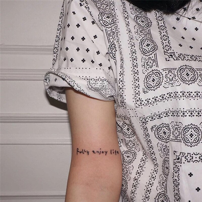 Fully Enjoy Life English Letters Fake Tattoos Adult Wrist Body Art Waterproof Temporary Tattoo Stickers For Men And Women
