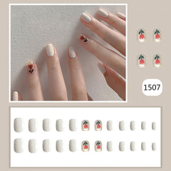 24pcs Fake Short Nails With Glue White Rose With Square Head False Nail Removable Nail Patch Natural False Nails