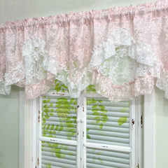 1Pc,Princess Style White Pink Double Layer Jacquard Lace with Ruffles Swag Waterfal Valance Sheer Curtains for Room Windows