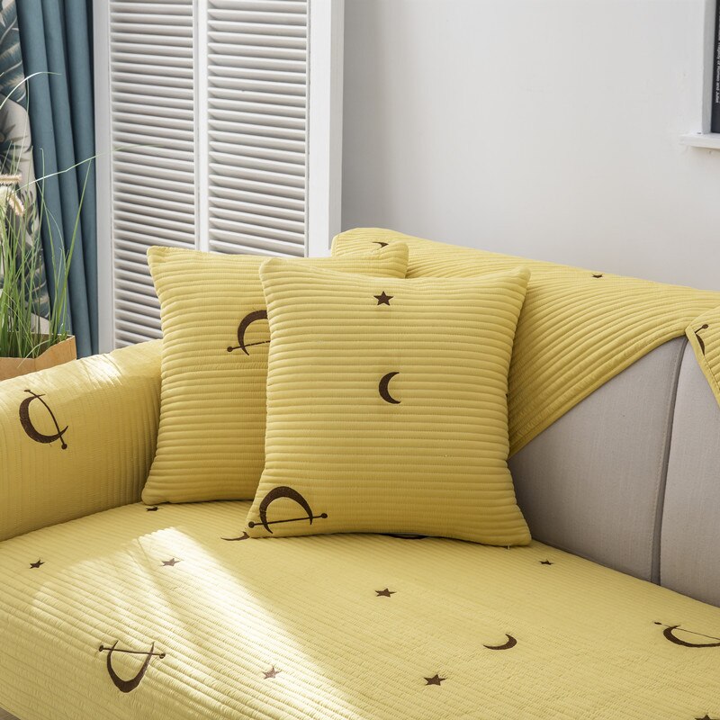 Cotton Fabric Couch Cover Four Seasons Universal Non-slip Sofa Covers Living Room Corner Embroidered star moon sofa cushion