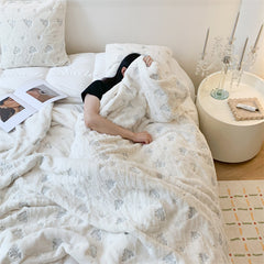 YICKYUE  -  Solid Color Christmas Tree Embroidery Casual Single Blanket Rabbit Velvet Winter Thickened Soft Simple Shawl Sofa Blanket