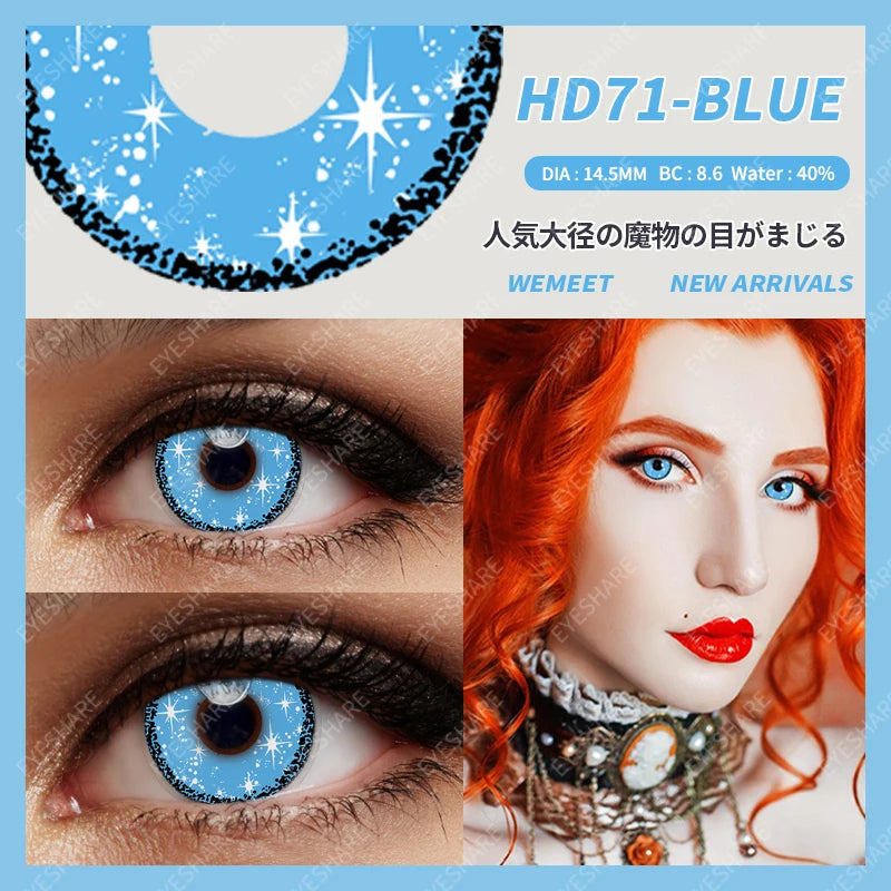 YICKYUE  Blue Color Contact Lenses for Eyes Cosplay Yearly Makeup Halloween Beauty Color Contact Lenses Cosplay Anime Accessories