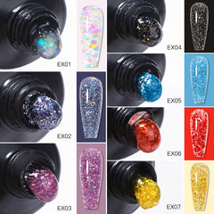 YICKYUE  -  20ml Glitter Extension Nail Gel Polish Black Red Sequins Reflective Semi Permanent UV Gel Varnish Nails Art Design
