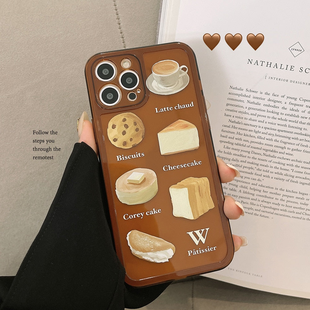 Dessert Sweet coffee cake biscuit food soft silicone phone case for iphone 13 mini 11 12 promax xsmax xr x 7 8 plus se  capa