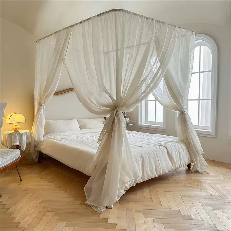 YICKYUE  -  Light Luxury French Linen Style U-shaped Mosquito Net Lightweight  Breathable Palace Style Yarn Net Bed curtain Without Bracket