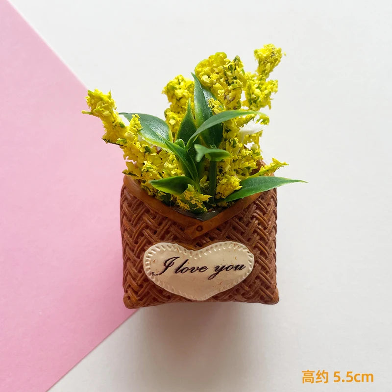 Yickyue  Buy 5 Get 1 Flower Basket Fridge Magnets Immortal Flower Decorated Basket for Refrigerator Magnetic Stickers Fabrics Flower Home