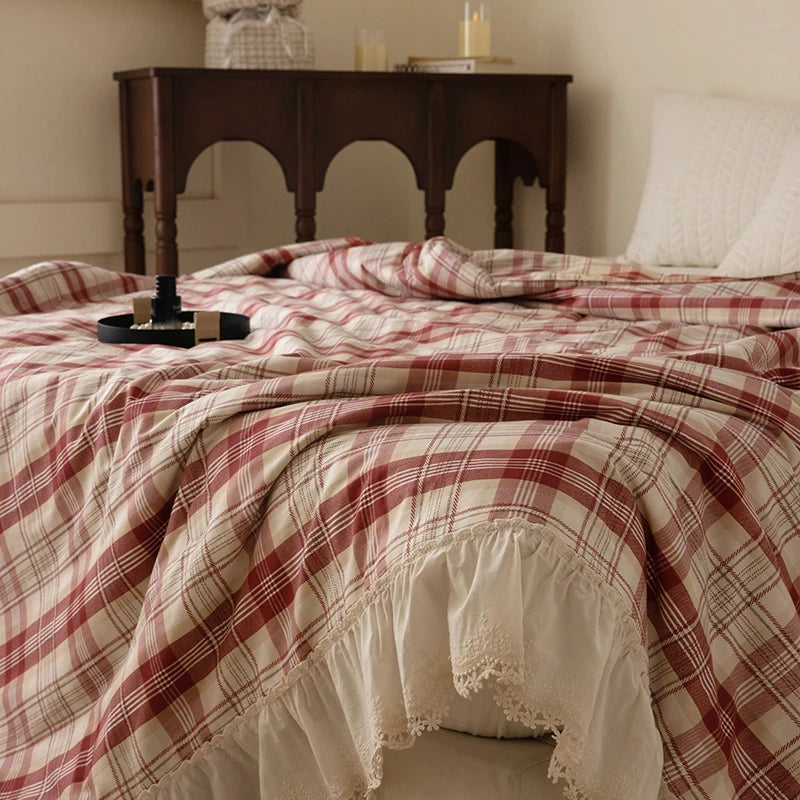 YICKYUE  100% Cotton Princess Summer Quilt 2025 Korean Cool Quilt Bare Sleeping Skin-Friendly For Women Summer Bedding Air-Conditioned