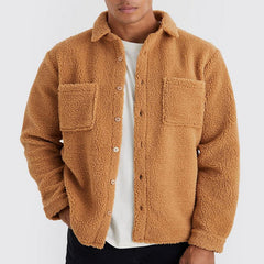 Hearujoy New Autumn Winter Men's Loose Plush Jacket Solid Long Sleeve Lapel Button Cardigan Coat Fashion Casual Warm Outerwear Jackets