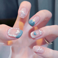 Short Line Pearl Fake Nails Jump Color Leopard Simple Design Fingernail Flower Graffiti Professional French Nail Art 2022 New