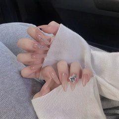 Artificial False Nails rhinestones Charm Removable Long Paragraph Manicure fake nail tips full cover acrylic for girls nail