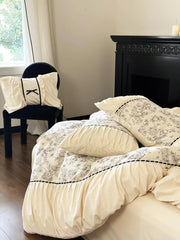 Yickyue Winter 100% Cotton Korean Princess  Bedding Set Thickened Retro French Duvet Cover Sets Flower Bed Skirt  Skin-friendly Fabrics