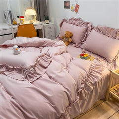 Korean Princess Style Ruffles Washed Brushed Bedding Set Quilt/Duvet Cover Bed Comforter Set Bed Skirt Or Bed Linen Pillowcases
