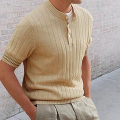 YICKYUE  -  Fashion Solid Knitted Polo Shirt Men Formal Single Breasted Slim Shirts Mens Short Sleeve O-neck Pullover T Shirt Polos