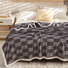 A class yarn-dyed milk fleece blanket winter plus velvet thick coral fleece sheets student dormitory nap blanket