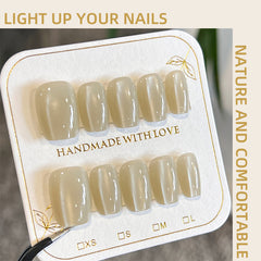 YICKYUE  -  Pur White Cat Eyes Handmade Press on Nails Wearing Armor Square Short Armor Simple Solid Color Cute Nail Art ﻿