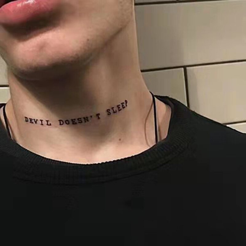 Black Devil Doesn't Sleep English Letters Waterproof Temporary Tattoo Sticker Female Men Neck Wrist Fake Tattoo Body Art Sticker
