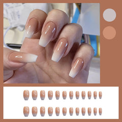Yickyue Glossy Ombre Pink Nude White French Ballerina Coffin False Nail Gradient Natural Press On Ballet Fake Nails Tips Reusable Wear