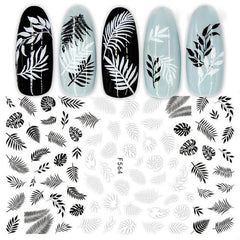 Heart Leaf Design 3D Nail Sticker Black White Transfer Stickers for Nails Sexy Girl Face Self-adhensive Slider Tip Abstract Wrap
