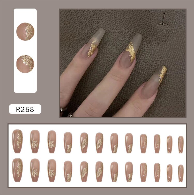 24pcs Artifical Nails Fake Wearable Nail Tips Long Detachable Press on Nails Fake Nail Gold Flash Finished Nail Ballet