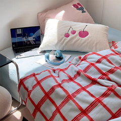 YICKYUE  -  Girly Cherry & Plaid Plush Bedding Set