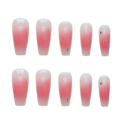 Yickyue Press On Nails With Adhesive Strips Pink Fake Nails Sweet Style Long Paragraph Manicure Save Time False Tip Nails Charms