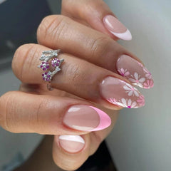 Yickyue  Hand-painted Daisy Flowers Bee Nail Art Purple Color False Nails Fashion Detachable Finished Fake Nails Press on Nails with Glue