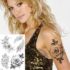 YICKYUE  -  sketches tattoo designs 6pcs/lot fox rose flowers tattoo sticker women girl sexy body tattoos black big size waterproof decal