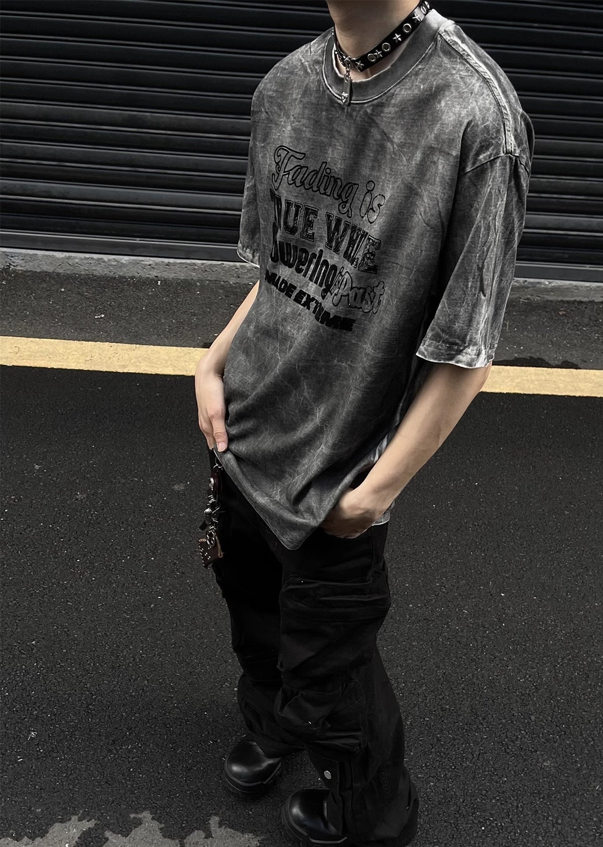Hearujoy Vintage Oversized Washed Print Short Sleeve Top Unisex