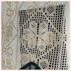 YICKYUE  -  Countryside American Style Knitted Beige Color Arc-shaped Short Curtain Embroidery Lace Clover Pattern Door Curtains for Bedroom