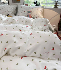 YICKYUE   -  Fashion kawaii green heart cherry bedding set,twin full queen king lovely cotton home textile bed sheet pillow case quilt cover