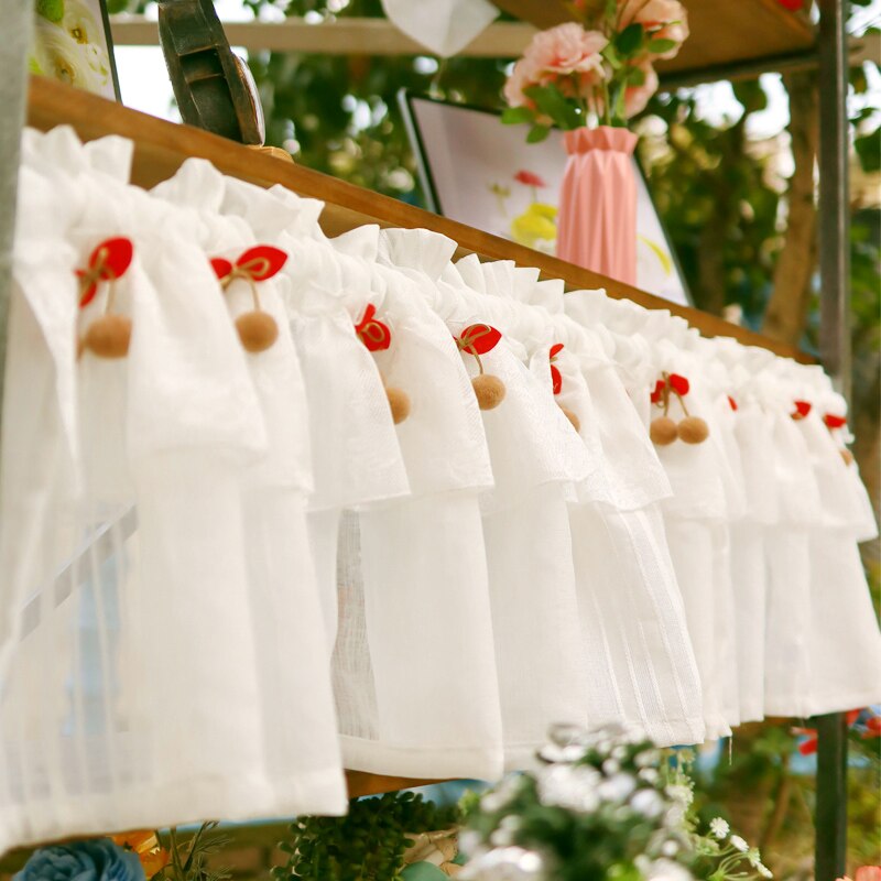 Cilected Nordic Ins Hair Ball Lace Short Curtains Home Small Windows Half-Screen Screen Cabinet Shade Curtain Door Curtain Decor