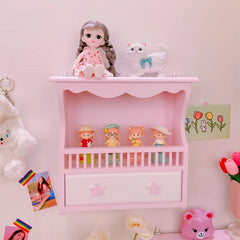 YICKYUE Ins Pink Storage Rack Girl Rack Wall Hanging Wooden Desktop Organizer Display Cabinet Room Home Decoration