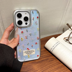 YICKYUE  -  Korean ins Full Screen Colorful Flowers Silver Edge Phone Case for iPhone 16 15 14 13 Pro Max Back Cover Fund