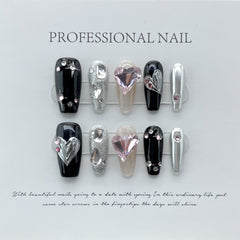 Yickyue 10Pcs Set White Butterfly Handmade Press On Nails Long Ballet Decoration Pearl False Nails Wearable Manicure Fake Nails Tips Art