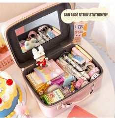 W&G Women Storage Box Mirror Cosmetic Bag Portable Large-capacity Portable Stationery Bag Table Organizer Girls Storage Bag 2021