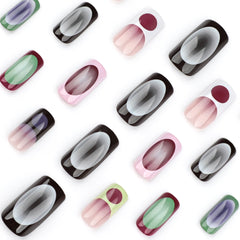 YICKYUE  -  24pcs French Blush Fake Nails European Colorful Press on Nails For Women Wearable Detahcble Mid-length Coffin Fake Nails Patches