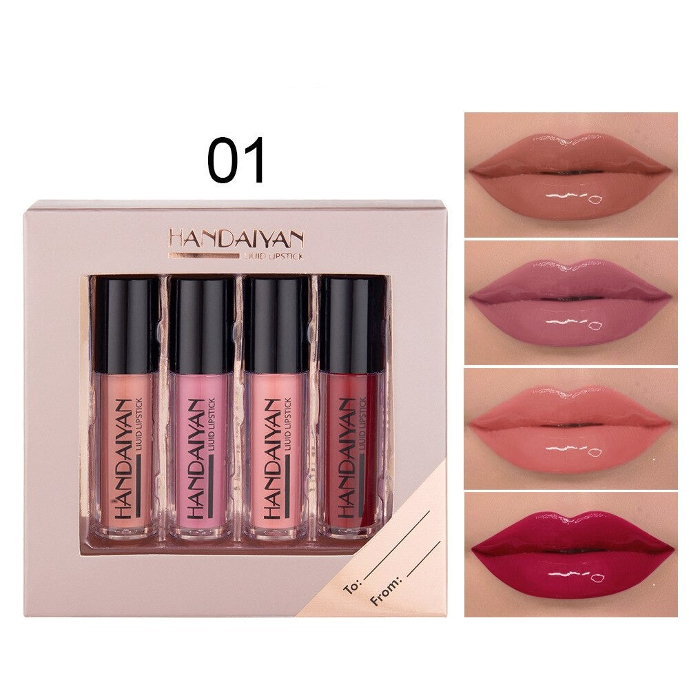 4Pcs Lip Gloss Gift Sets Matte Long Lasting Lip Glaze Moisturizing Waterproof Non-stick Cup Liquid Lipsticks Cosmetics Kit TSLM1