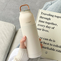 Yickyue Ins Simple Stainless Steel Thermos Water Bottle Creative Portable Large Capacity Men Women Vacuum Insulation Cup Gift Wholesale