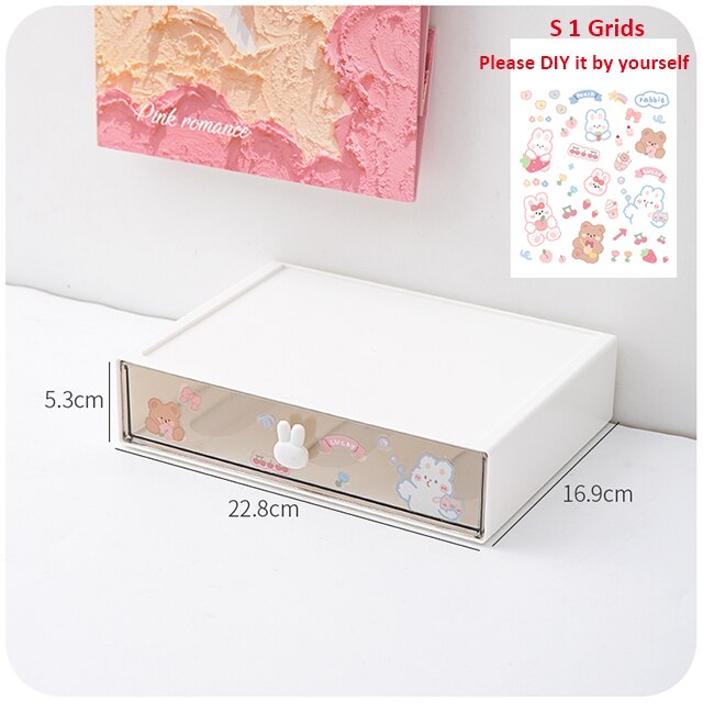 Yickyue Kawaii Drawer Desktop Storage Box With Sticker Cute Student Storage Pen Holder Desk Stationery Small Items Organizing Container