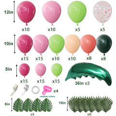YICKYUE  -  158pcs Tropical Luau Balloon Arch Garland Kit Hot Pink Green Gold with Palm Leave Balloon Hawaii Aloha Flamingo Party Decoration