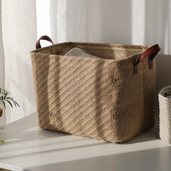 Jute Woven Laundry Storage Basket Folding Clothes Organizer with Handle Closet Organizer Washable Large Capacity Storage Baskets